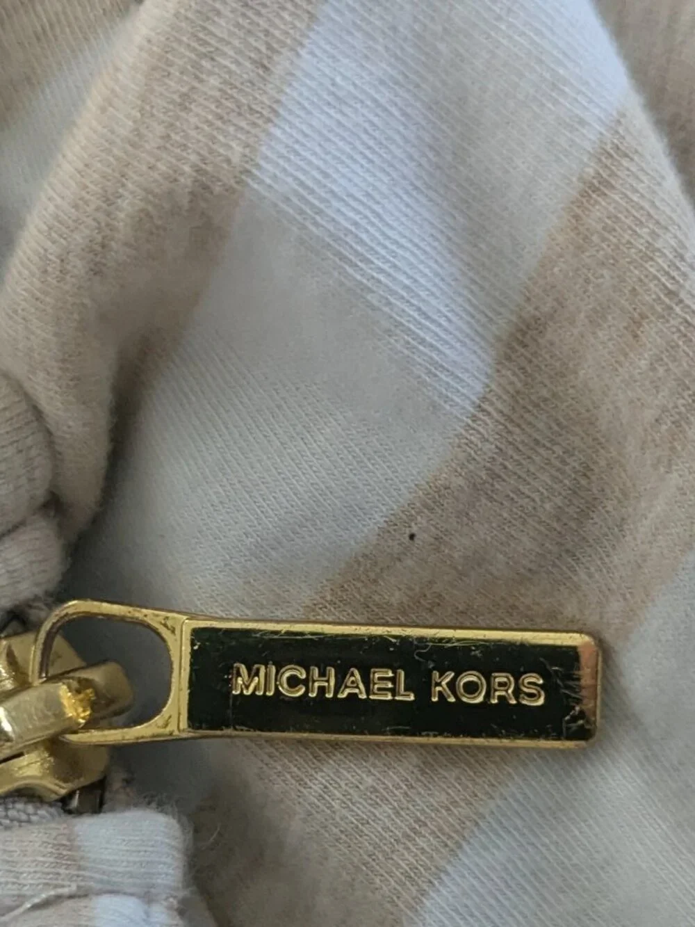 MICHAEL Michael Kors Striped Zip Side Tee Beige White L - Picture 4 of 6